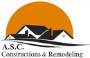 A.S.C. Constructions & Remodeling logo with black roof silhouette over orange sun