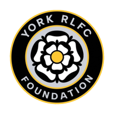 York RLFC Foundation logo: circular badge with white rose and black, gold, and white text.