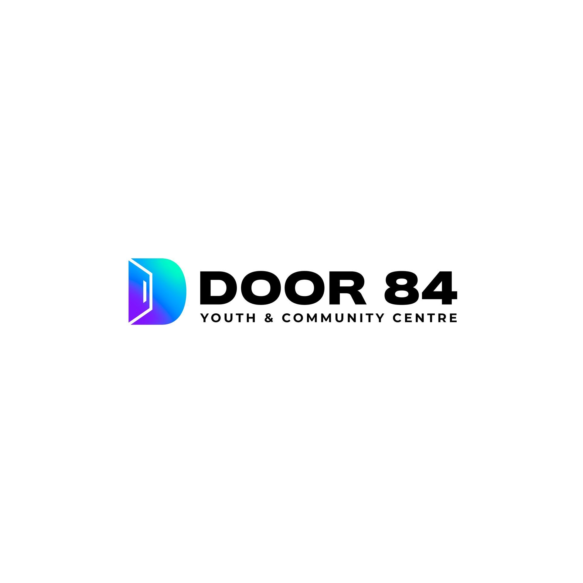 Door 84 logo: a stylized blue door, with
