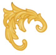 A gold swirl is on a white background