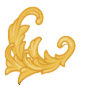 A gold swirl on a white background that looks like a leaf