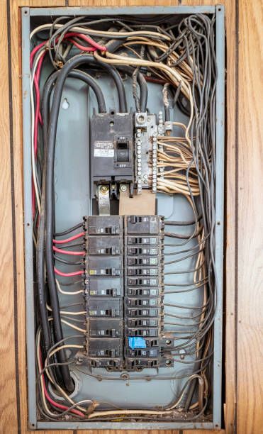 A person is using a digital multimeter to test an electrical box.