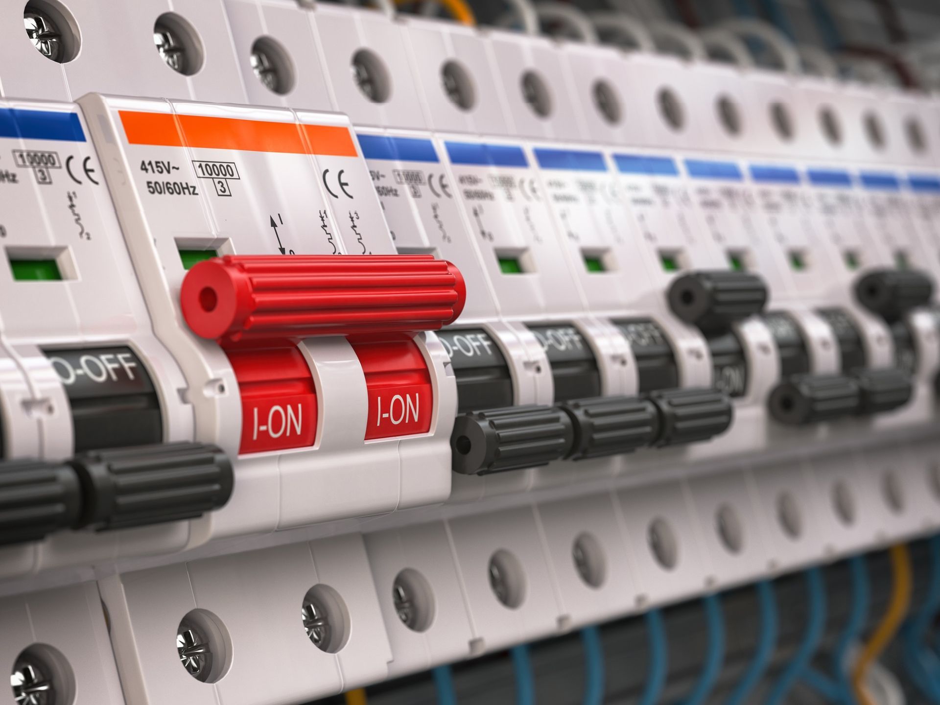 A close up of a circuit breaker with the word lon on it