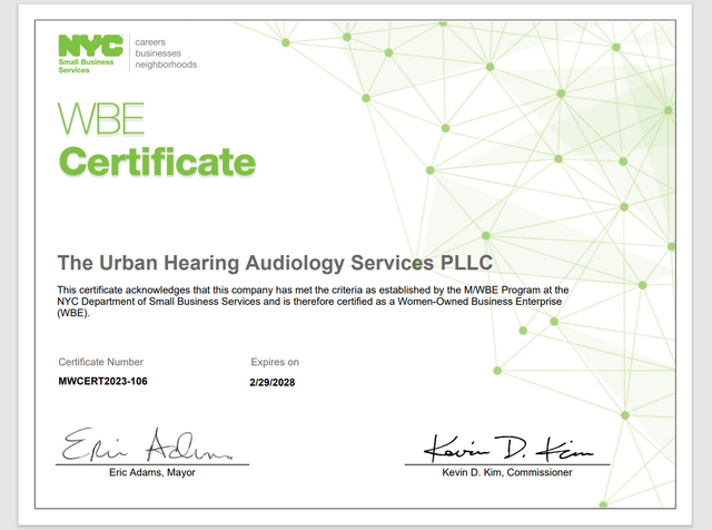 Certification — Brooklyn, NY — Urban Hearing
