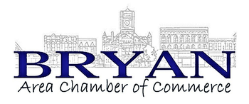 Bryan Area Chamber of Commerce logo with blue text and a skyline illustration above the words.
