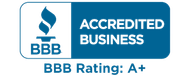 BBB Accredited Business logo, blue and white, with an A+ rating.