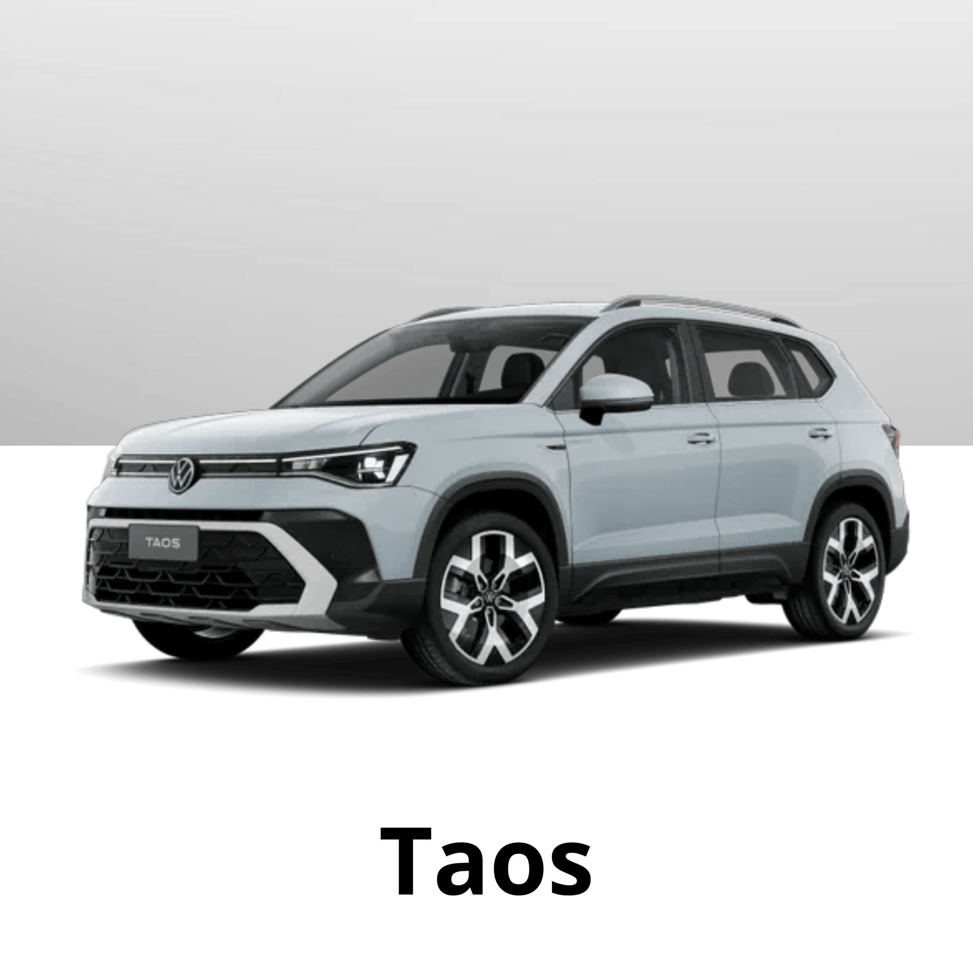 SUV Volkswagen Taos em cinza claro sobre um fundo neutro.