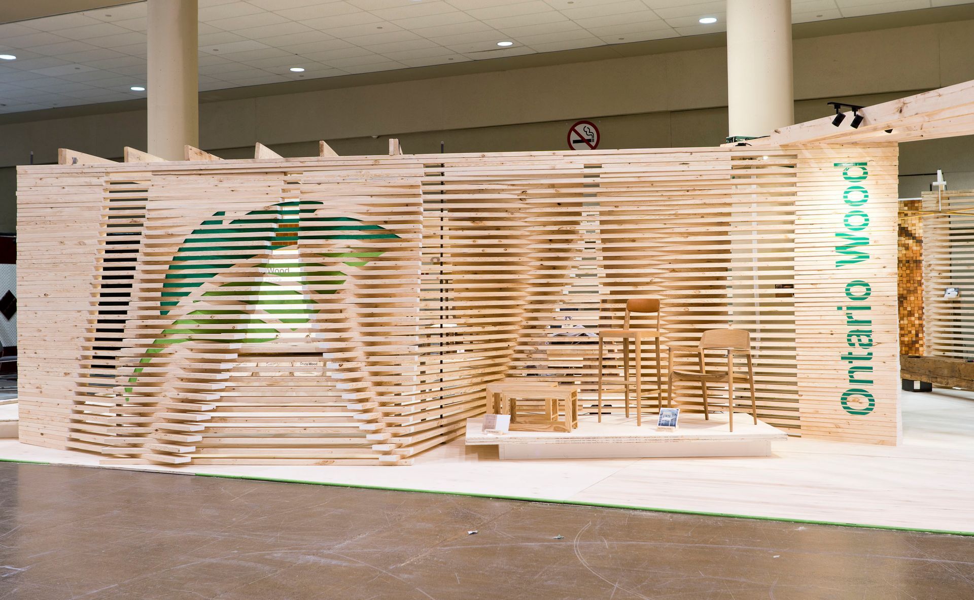 A wooden wall with ontario wood written on it