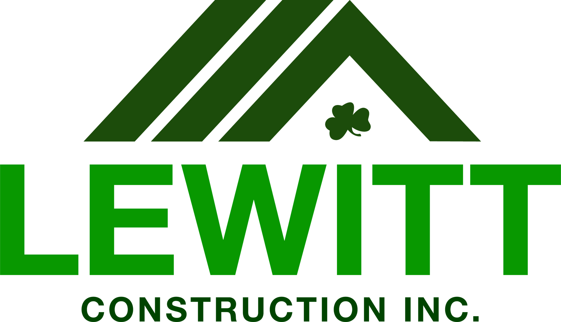 The logo for levitt construction inc. has a shamrock on the roof.