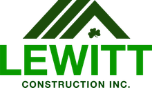 The logo for levitt construction inc. has a shamrock on the roof.