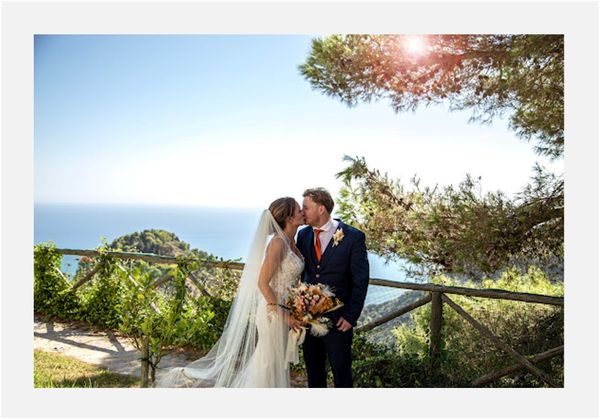 Bride and groom with a beautiful view on the background