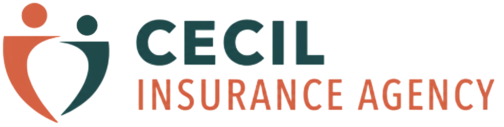 Logo for Cecil Insurance Agency: two abstract figures in orange and green with the name and tagline.