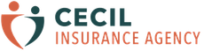 Logo for Cecil Insurance Agency: two abstract figures in orange and green with the name and tagline.