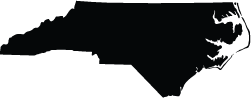Silhouette of the state of North Carolina, shown in black.