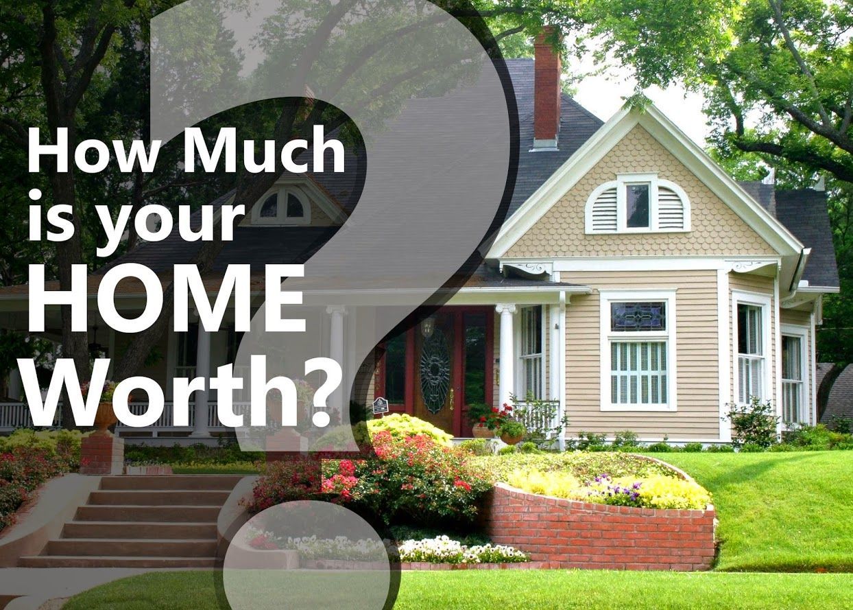 A house with a question mark in front of it that says how much is your home worth