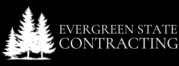 The logo for evergreen state contracting shows two pine trees.