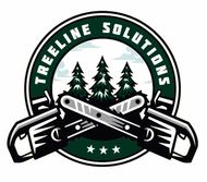 A logo for Treeline Solutions with a chainsaw and trees in the background.