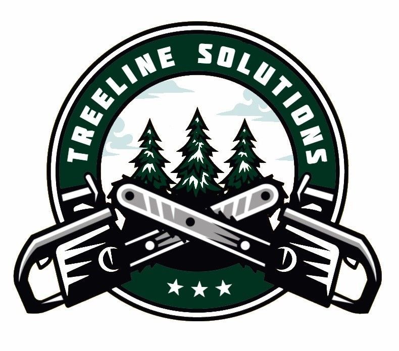 A logo for Treeline Solutions with a chainsaw and trees in the background.