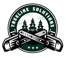 A logo for Treeline Solutions with a chainsaw and trees in the background.