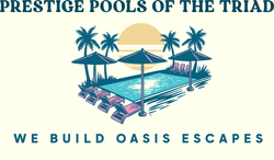 The logo for Prestige Pools of the Triad shows a man working on a pool