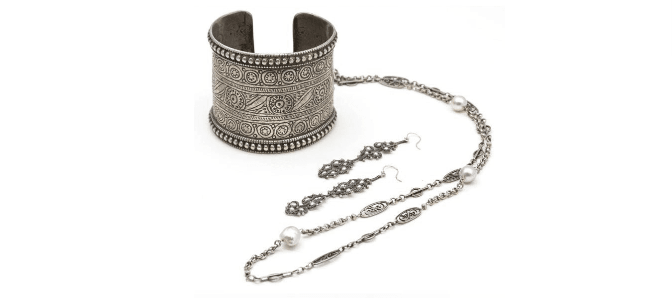 Decorated Silver Cuff and Necklace