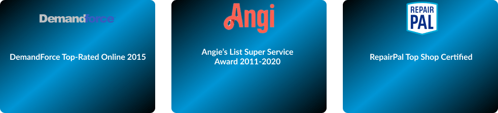 DamandForce Top-Rated Online 2015 | Angie's List Super Service Award 2012-2020 | RepairPal Top Shop Certified