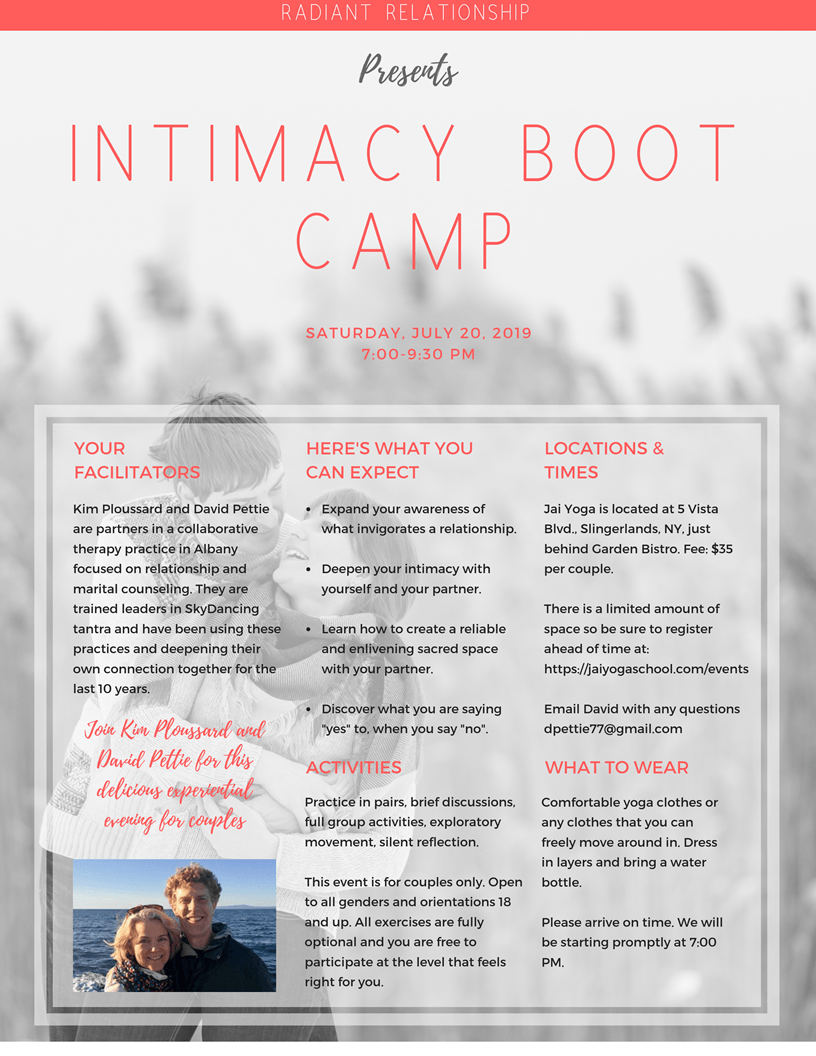 Intimacy Book Camp Facilitated by Kim Ploussard, LMHC and David Pettie, ACSW, LCSW
