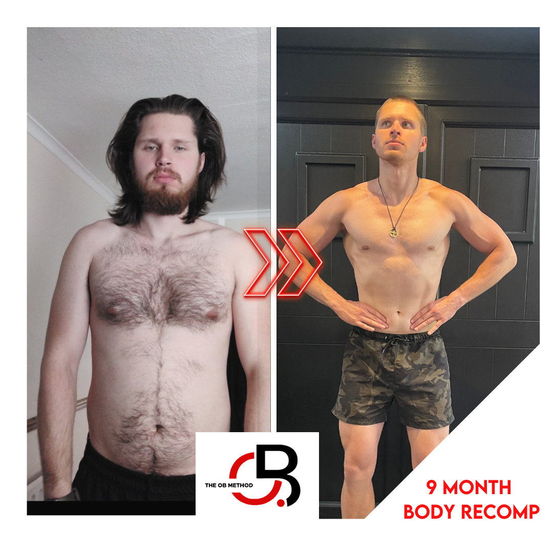 A picture of a man before and after a 9 month body recomp