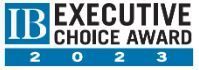 The logo for the ib executive choice award is blue and white.