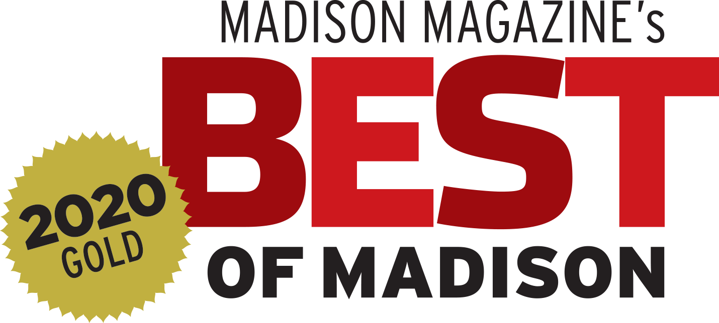 The madison magazine 's best of madison logo is red and gold.