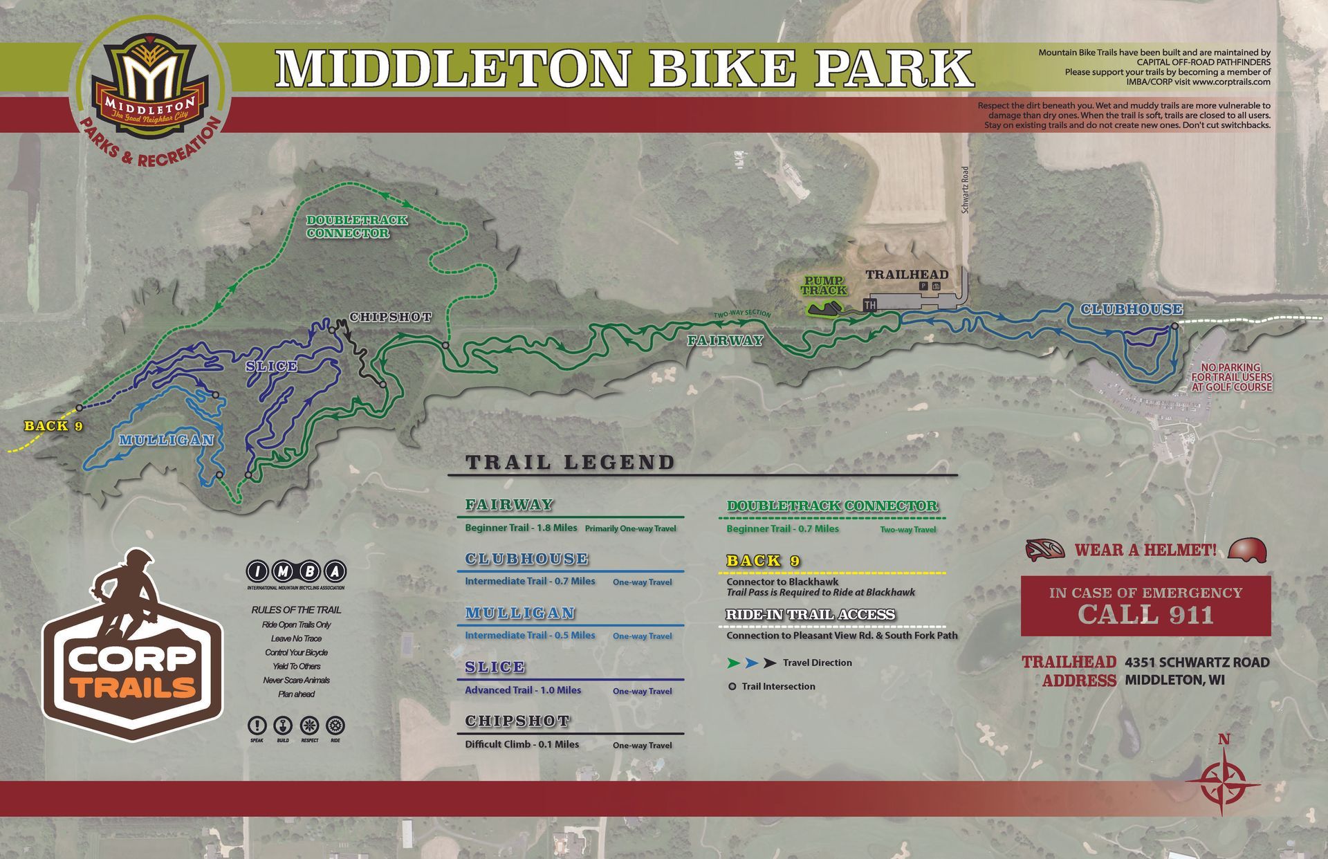 A map of the middleton bike park is shown