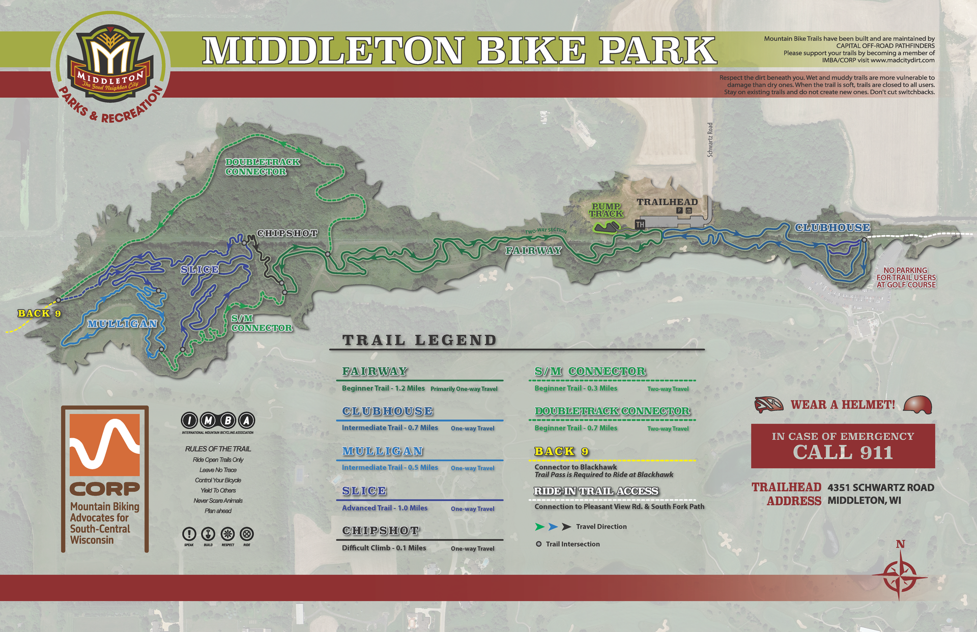 A map of the middleton bike park is shown