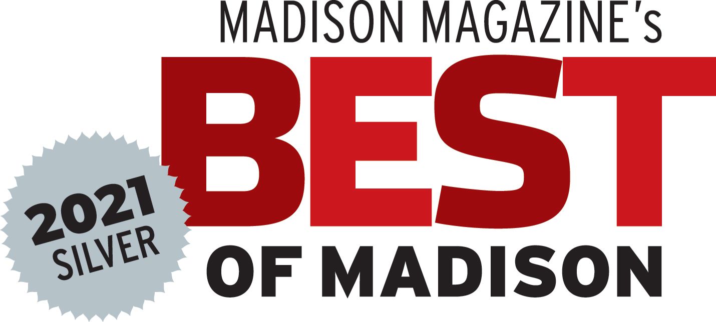 The madison magazine 's best of madison logo is a silver award.