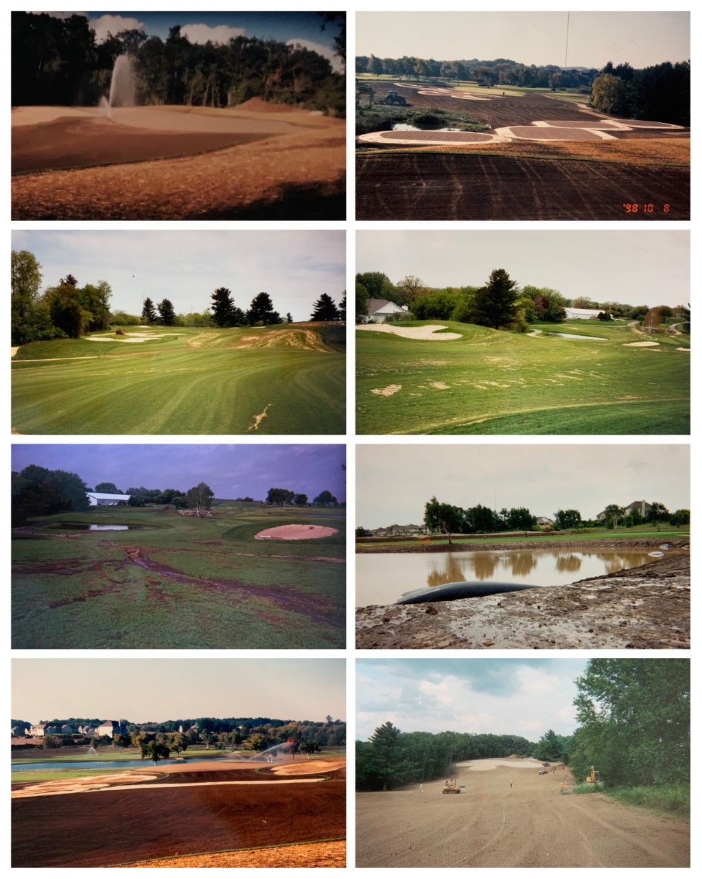 A collage of images of a golf course shows various stages of development