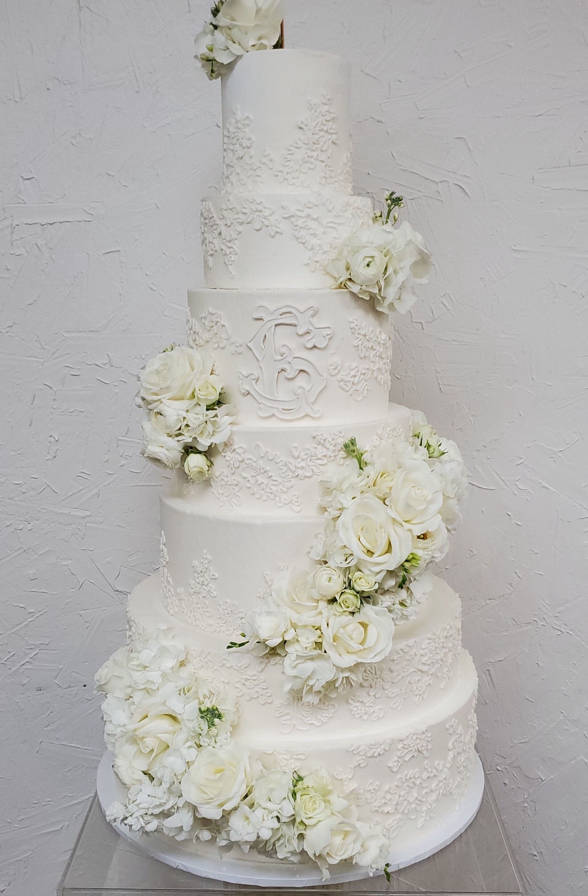 a wedding cake with flowers