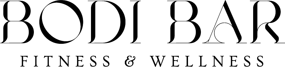 The logo for body bar fitness and wellness is black and white.
