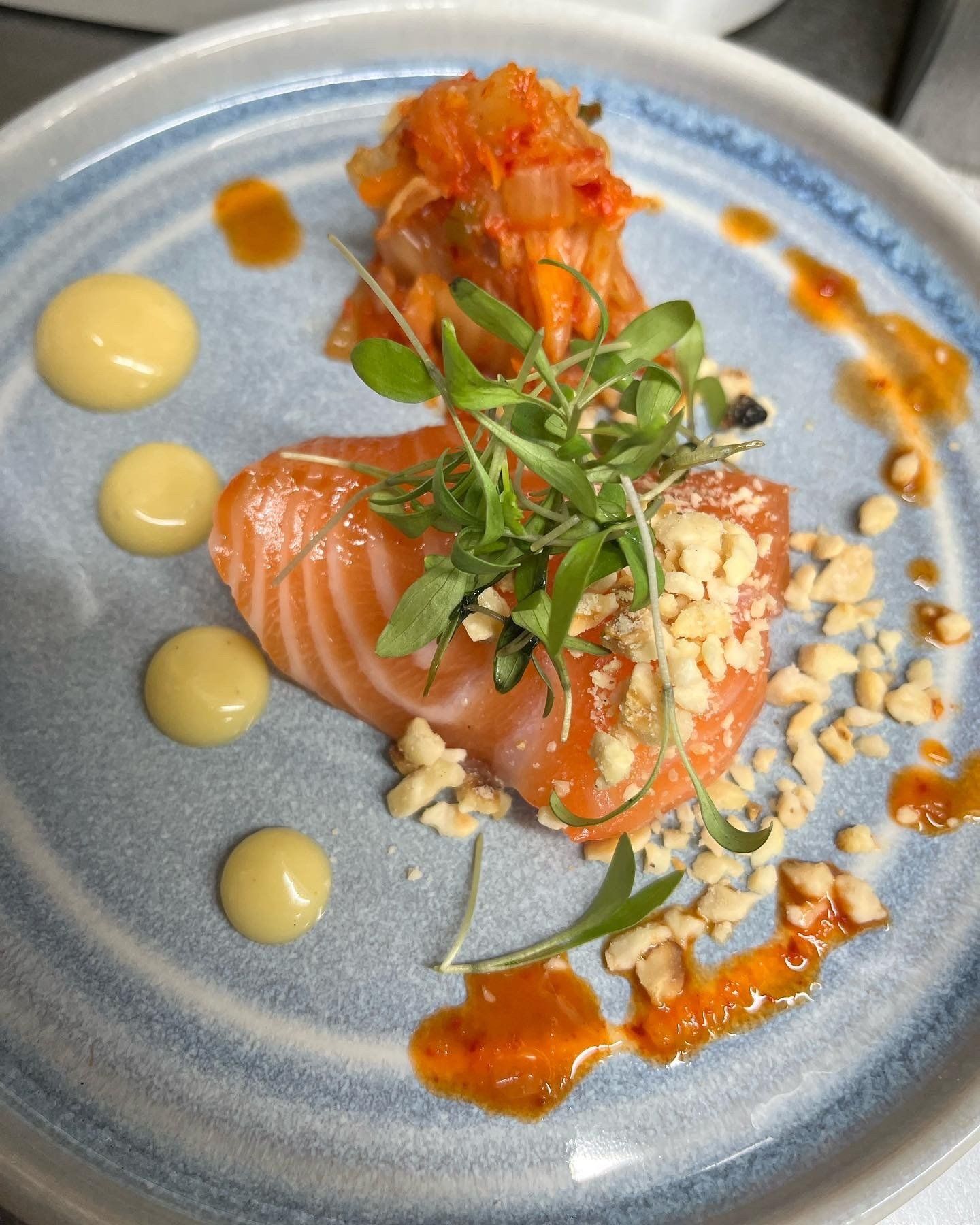 A close up of a plate of food on a table