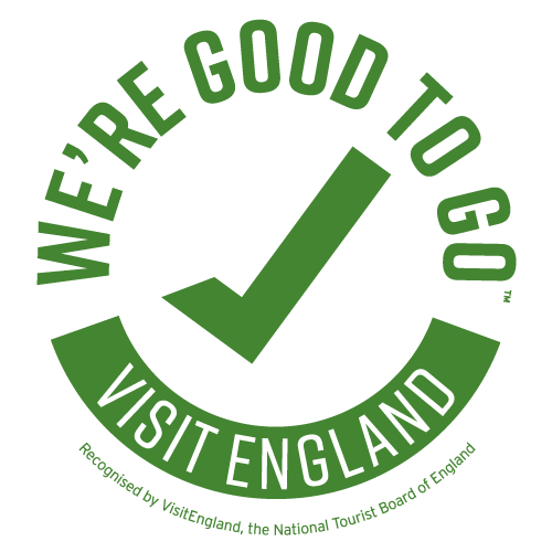 A green check mark in a circle that says `` we 're good to go visit england ''.