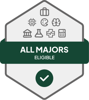 Badge with blue banner: