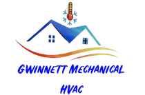 A logo for Gwinnett Mechanical HVAC with a house and a thermometer
