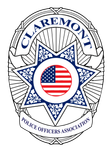 A police officers association badge with an american flag in the center.