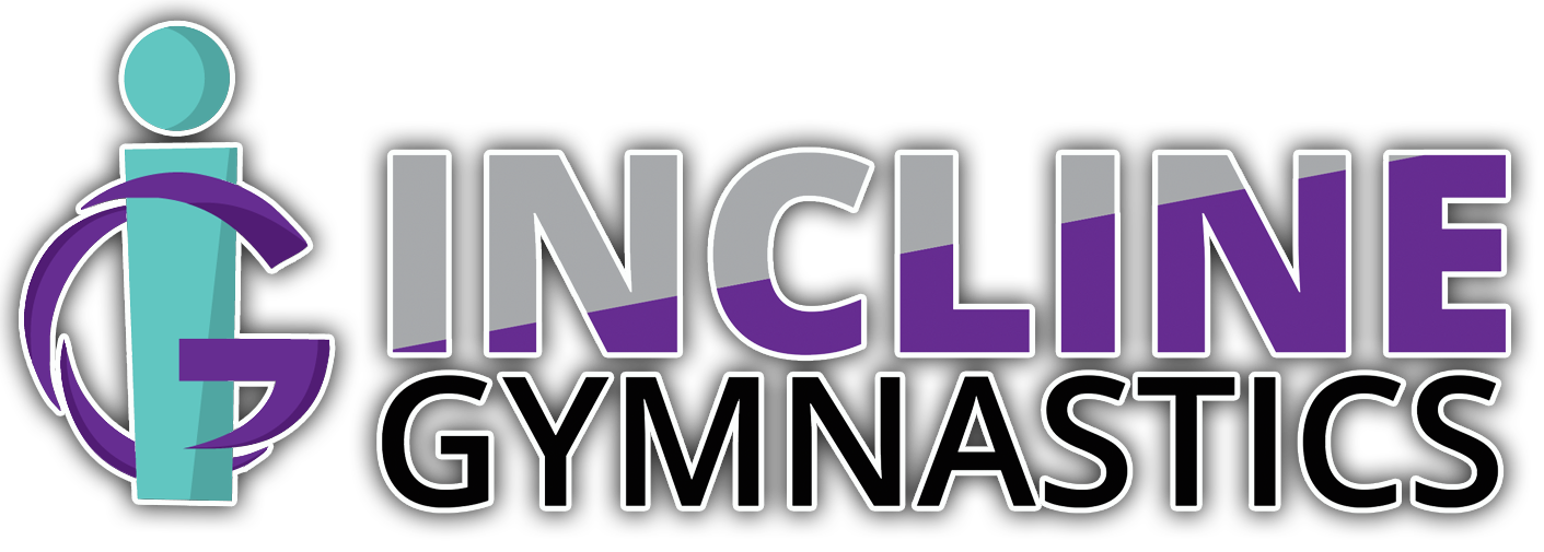 The logo for incline gymnastics is purple and blue