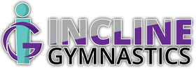 The logo for incline gymnastics is purple and blue