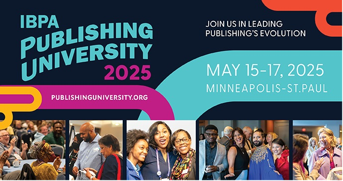 Image shows the IBPA Publishing University logo and shows photos of past attendees. 
