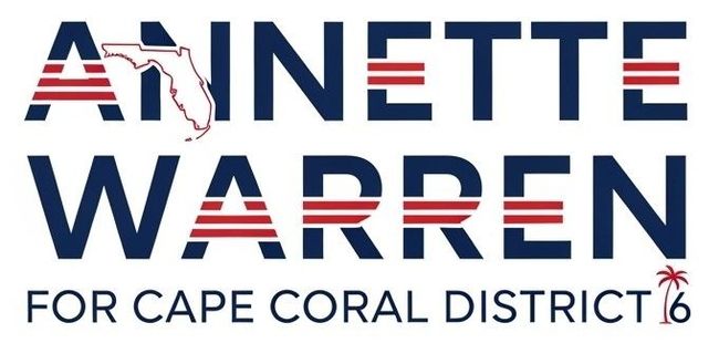 Annette Warren for Cape Coral District 6 campaign logo, blue and red.