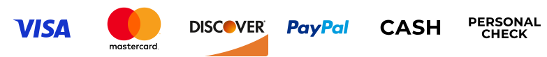 Payment methods: Visa, Mastercard, Discover, PayPal, Cash, Personal Check.