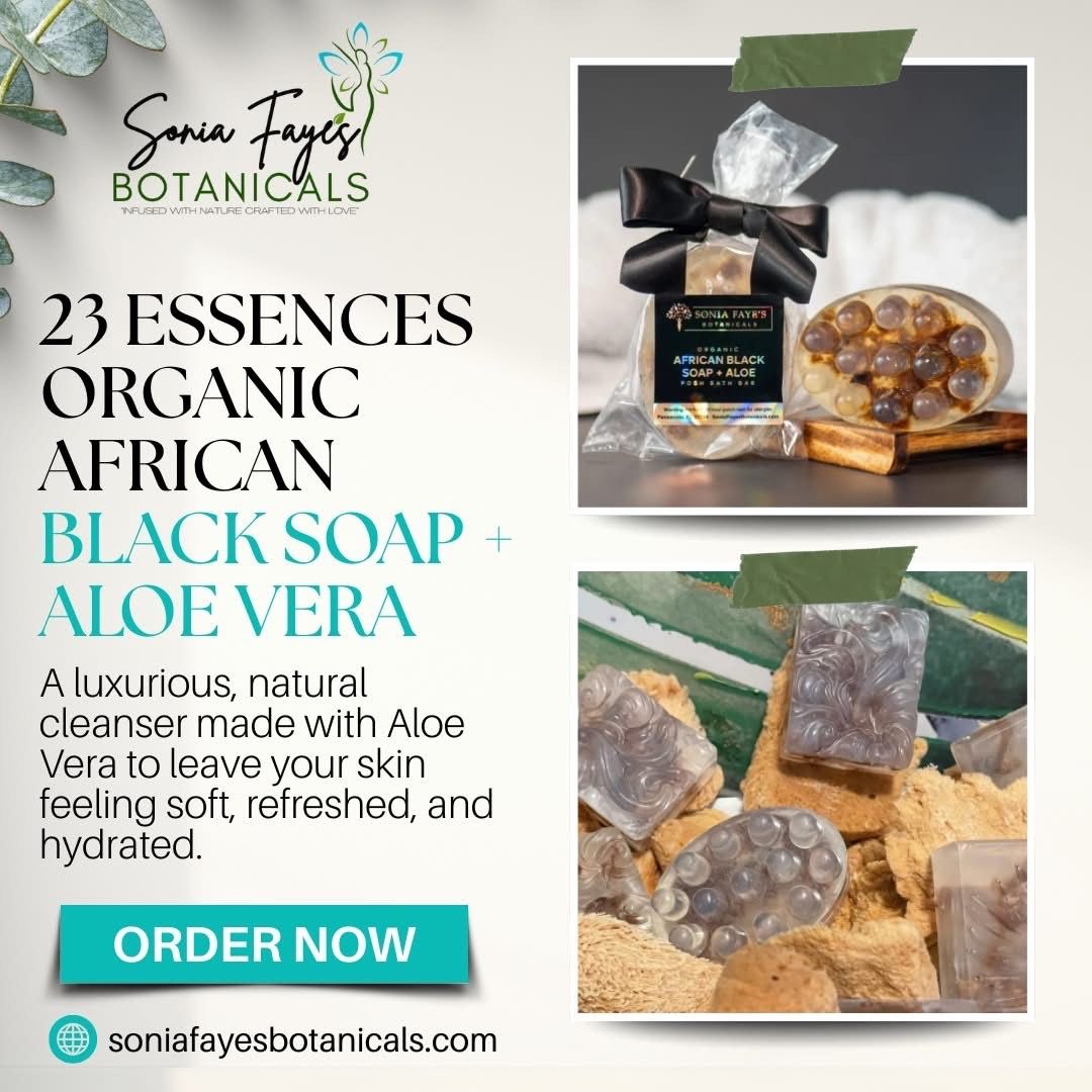 A picture of a black soap with aloe vera on it.