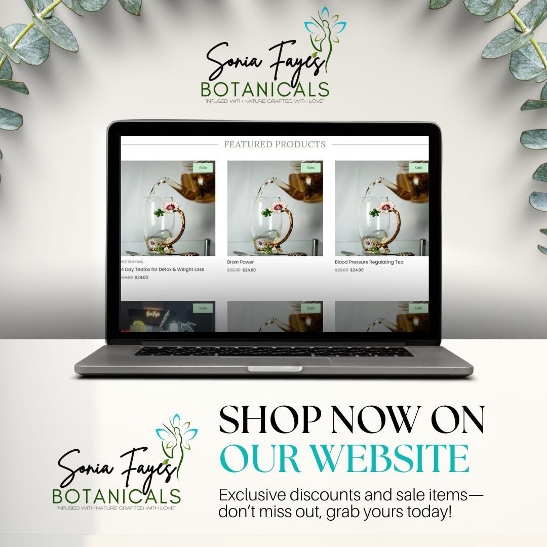 A laptop is open to a website that says shop now on our website