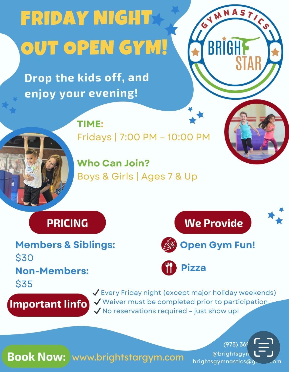 A flyer for a friday night out open gym.