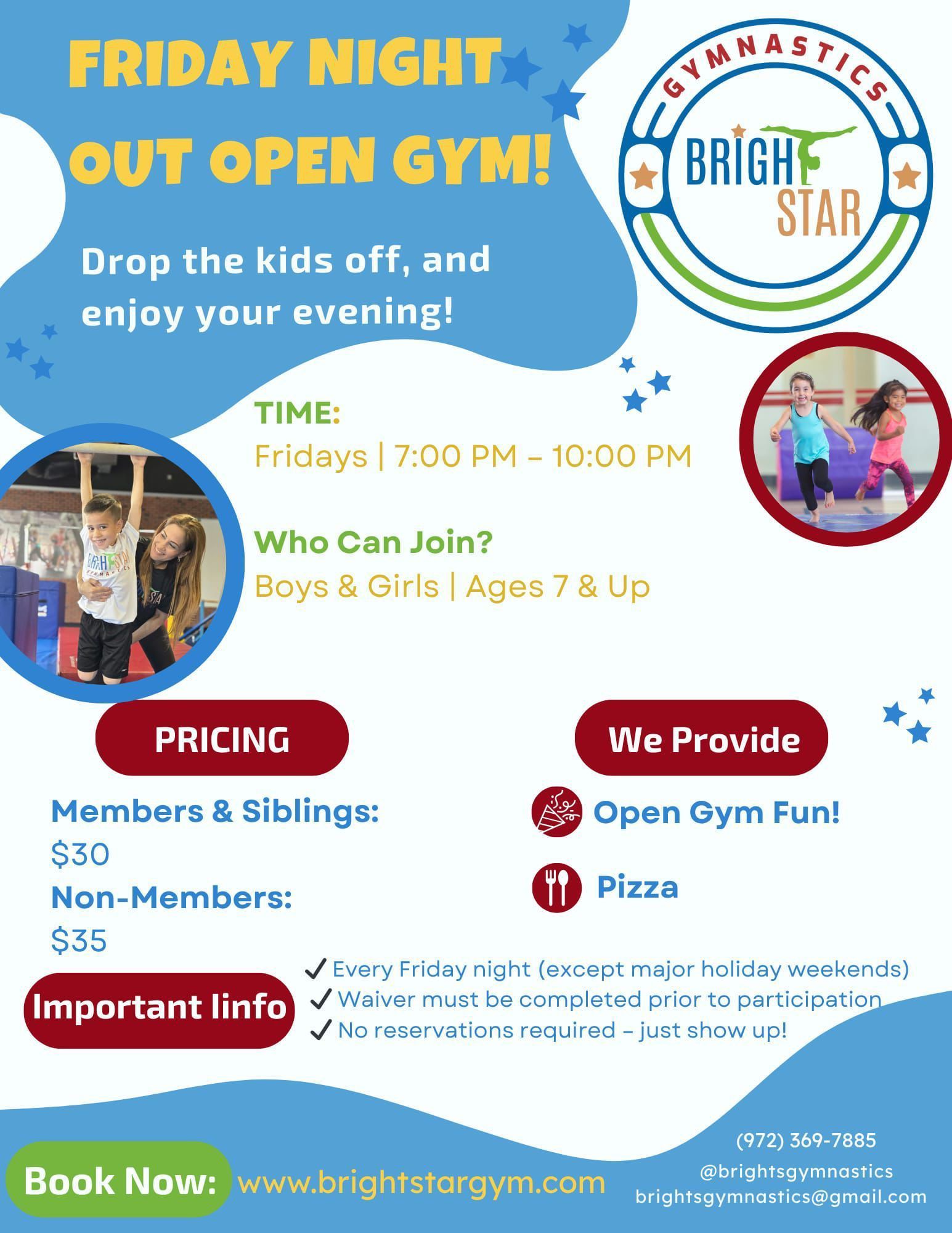 A flyer for a friday night out open gym.